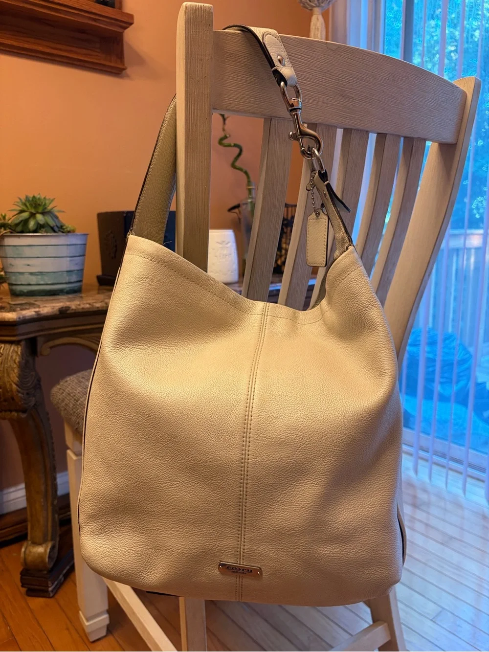 Coach Leather Hobo Shoulder Bag - Cream